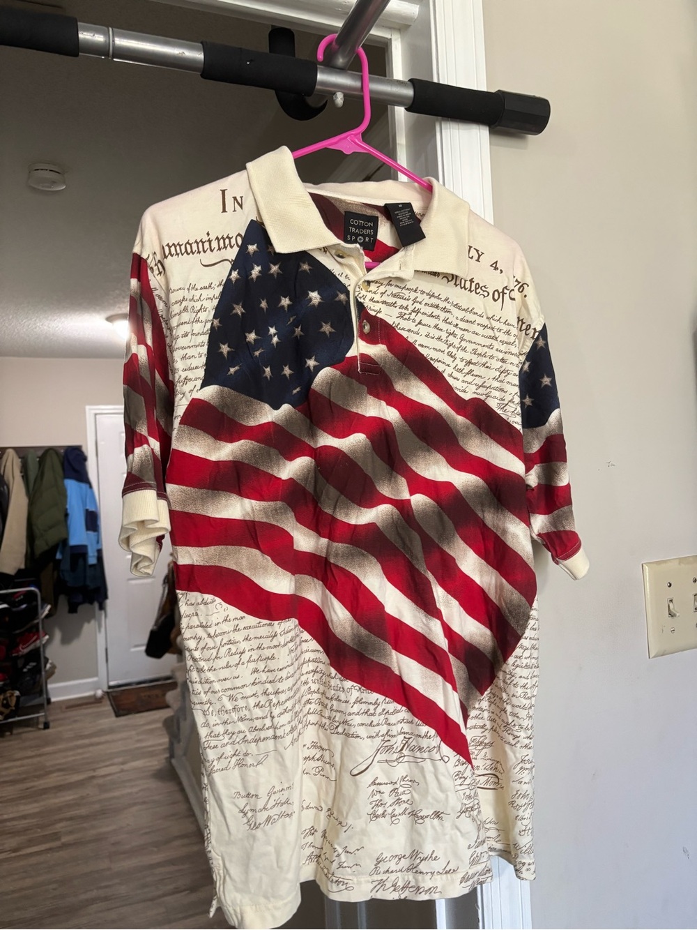 Patriotic Flag Print Polo Shirt - Cream/Red/Blue